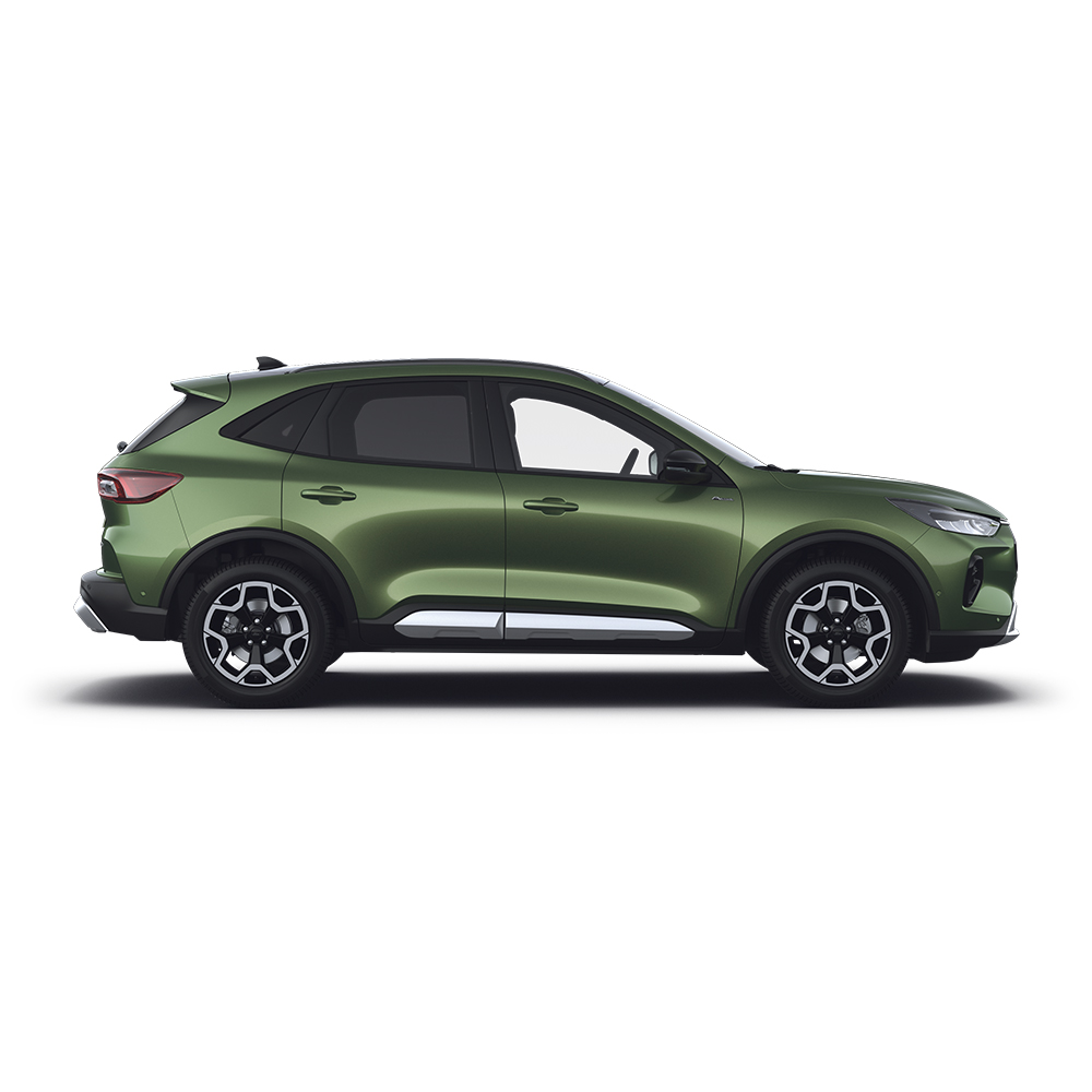 Zielony Ford Kuga z napędem full hybrid.