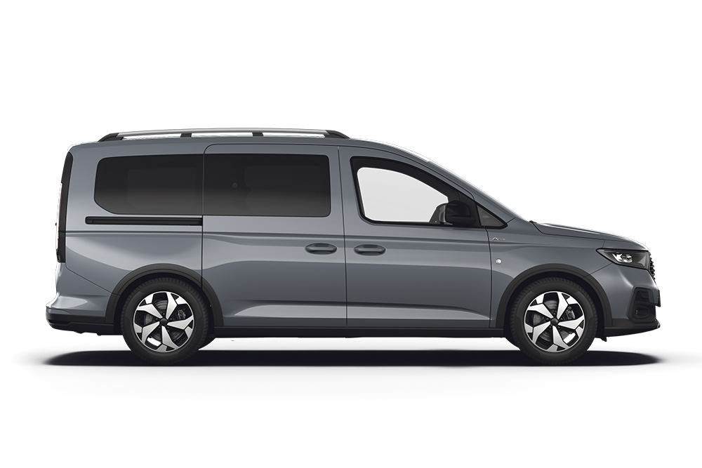 Szary Ford Tourneo Connect z gamy minivanów Forda.