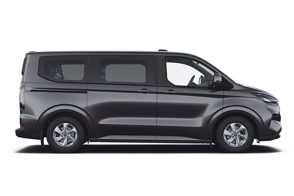Czarny Ford Tourneo Custom z gamy minivanów Forda.