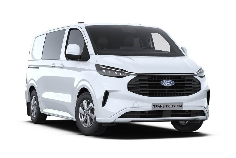 Biały Ford Transit Custom Van brygadowy.