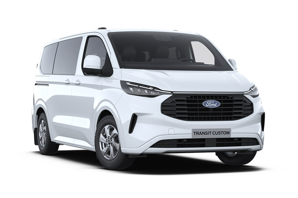 Biały Ford Transit Custom Kombi.