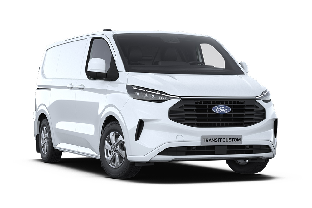 Biały Ford Transit Custom Van.